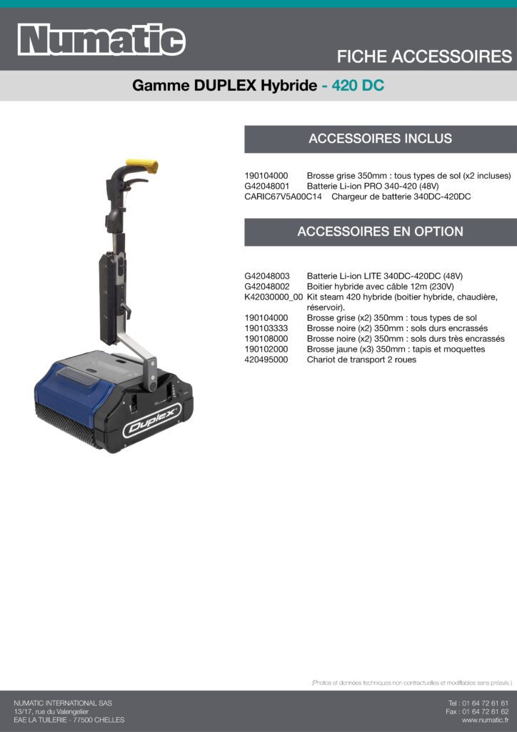 Fiche Accessoires de l'autolaveuse hybride DUPLEX 420 DC