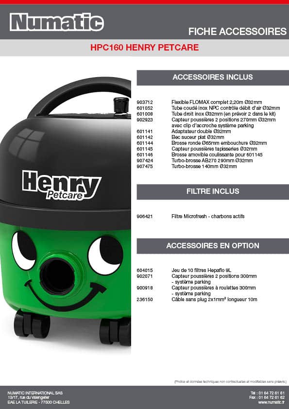 Aspirateur poussières HPC160 Henry PetCare Matériel de nettoyage