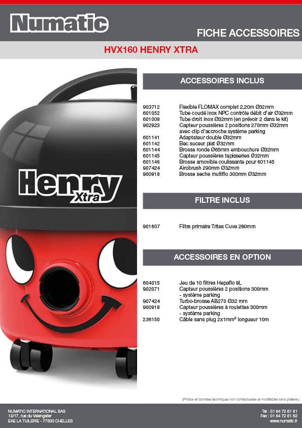 Aspirateur poussières HVX160 Henry Xtra Matériel de nettoyage