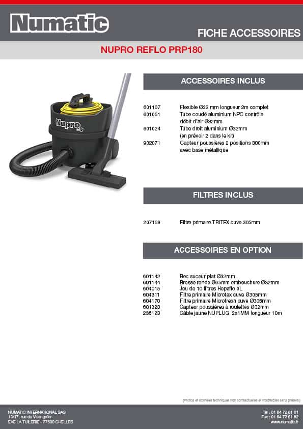 Fiche Accessoires - NUPRO REFLO PRP180
