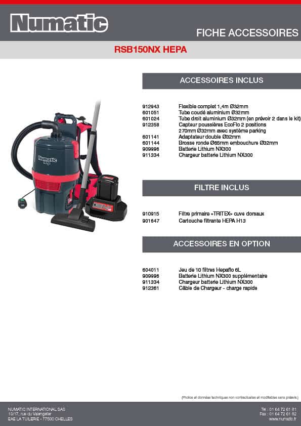 Fiche Accessoires - RSB150NX HEPA