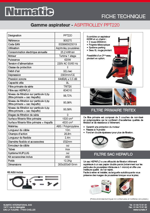 Fiche technique - ASPITROLLEY PPT220 - 900275