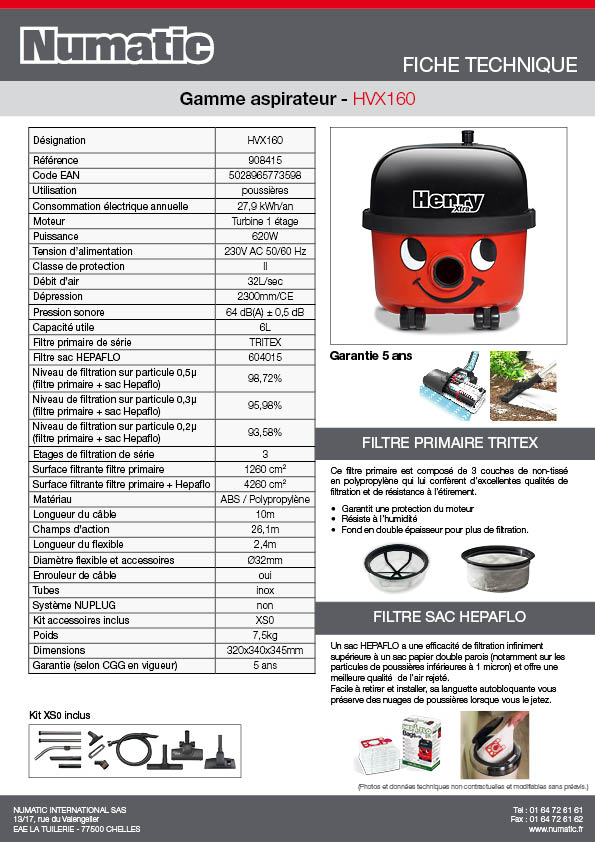 Aspirateur poussières HVX160 Henry Xtra Numatic International