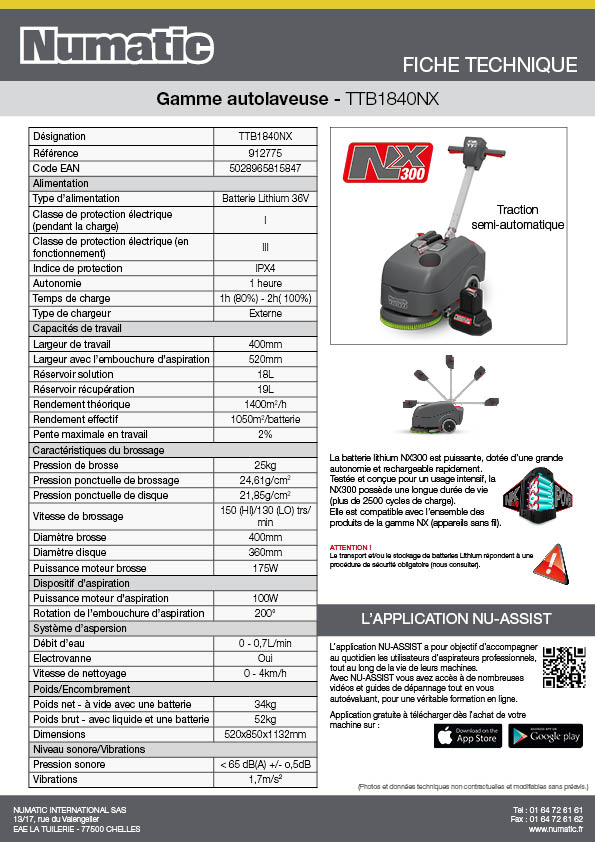 Fiche technique - TTB1840NX - 912775