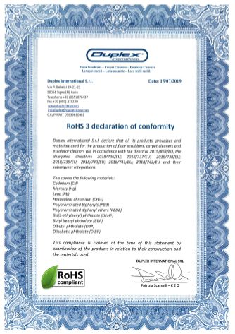 Déclaration de conformité RoHs Duplex 2019
