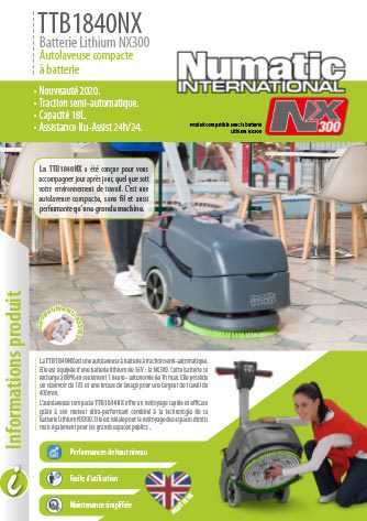 Documentation commerciale autolaveuse à batterie Lithium TTB1840NX