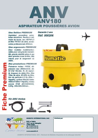 Fiche premium aspirateur poussières avion ANV180 Numatic