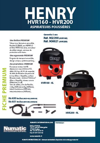 Fiche premium aspirateur poussières HENRY HVR160/HVR200 Numatic