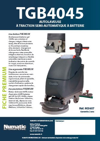 Fiche premium TGB4045 Numatic