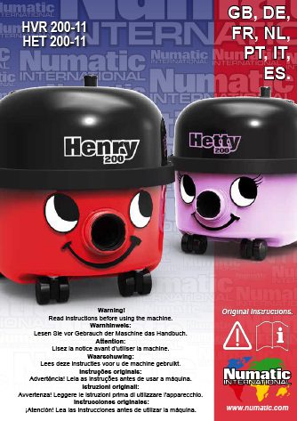 Notice d'utilisation aspirateur poussières HENRY HVR200 et HETTY HET200 Numatic