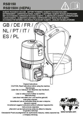 Notice d'utilisation aspirateur dorsal à batterie Lithium RSB1500NX
